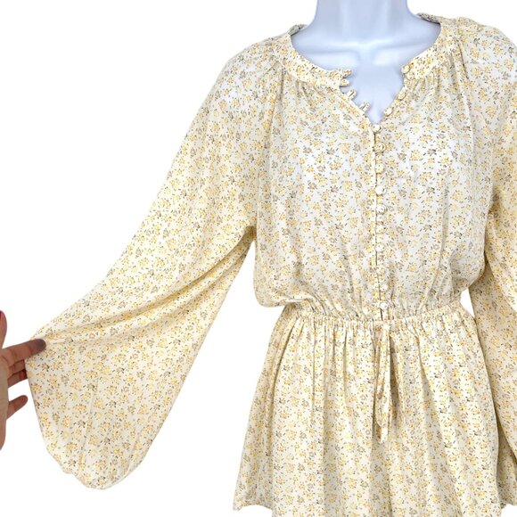 Line & Dot Mimi Floral Long Sleeve Romper Yellow White Size Small - Picture 3 of 13